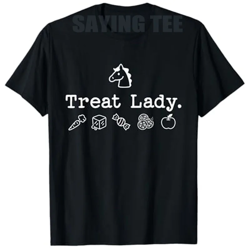 

Funny Horse Treat Lady Graphic Outfit - Women's Fashion Horse-Mom Equestrian Horse Lover T-Shirt Novelty Gift Trainer Saying Tee