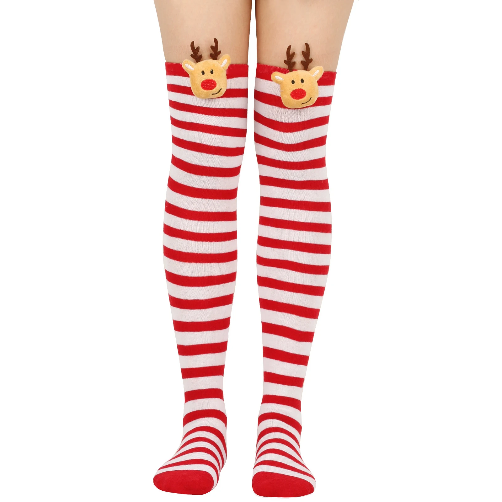 المرأة 1 زوج عيد الميلاد الجوارب مرونة فوق الركبة متماسكة عيد الميلاد الأيائل تخزين لجميع القديسين عيد الميلاد والشتاء ارتداء اليومي #3