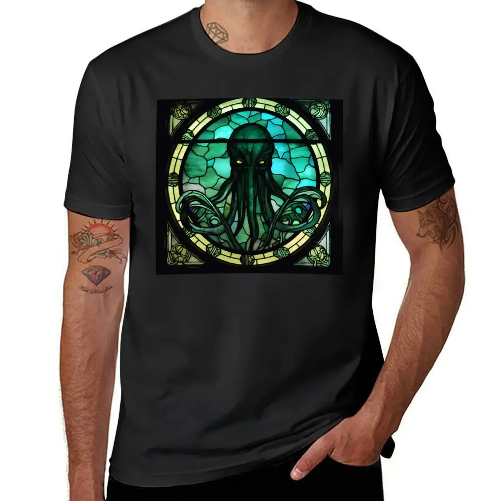 HALLOWEEN Cthulhu in Stained Glass T-Shirt plus sizes customs mens t shirts