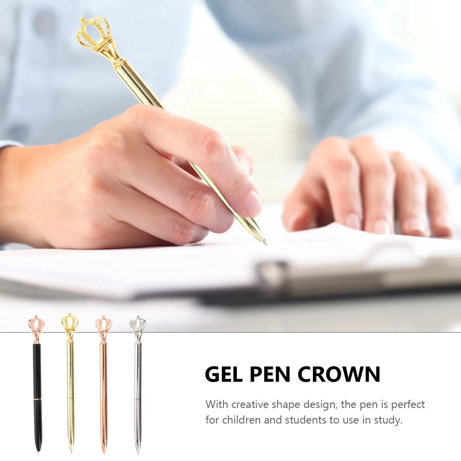 

Набор из 4 металлических гелевых ручек в форме короны, идеально подходит для детей и студентов, для плавного письма, красивый канцелярский подарок, черный цвет