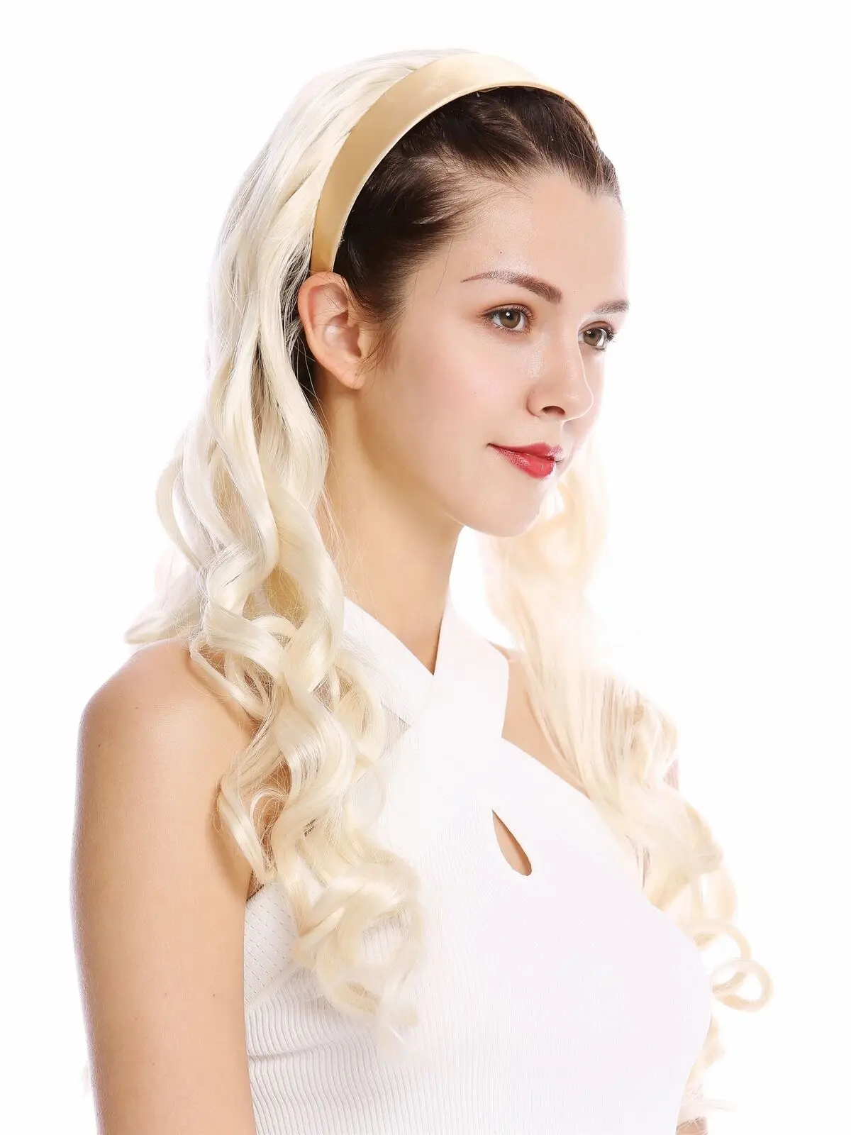 

Half Wig Hair Piece Headband Hairband Platinum Blonde Wavy Curly Curls Long