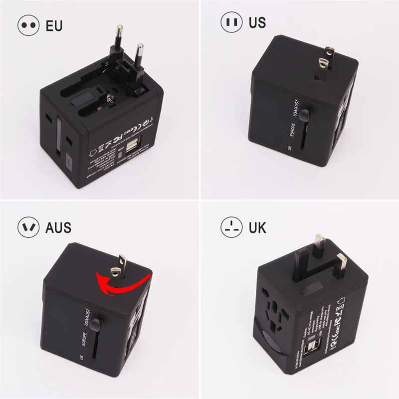 Travel Adapter Worldwide All in One Universal Power Adapter Power Plug International Wall Charger with Dual USB Charging Ports