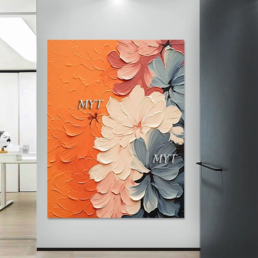 

Flowers Acrylic Knife Oil Painting Abstract Canvas Roll Wall Aesthetic Room Decoration Picture Art Frameless Hot Sale Artwork