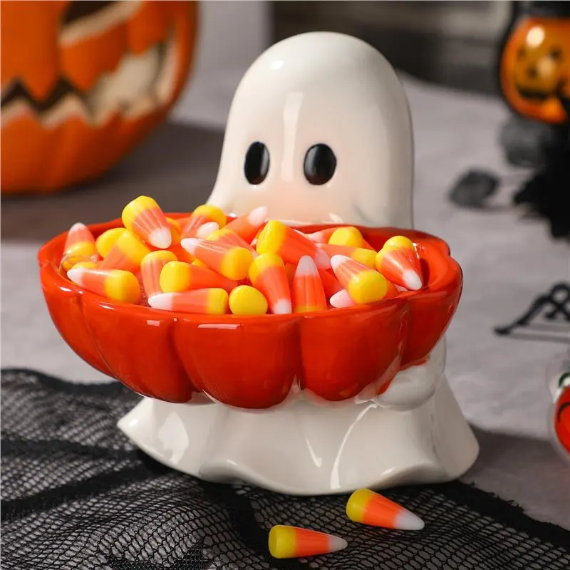 

For Halloween Ghost Candy Bowl Cookie Plate Cute Tabletop Decorative Snack Storage Plate