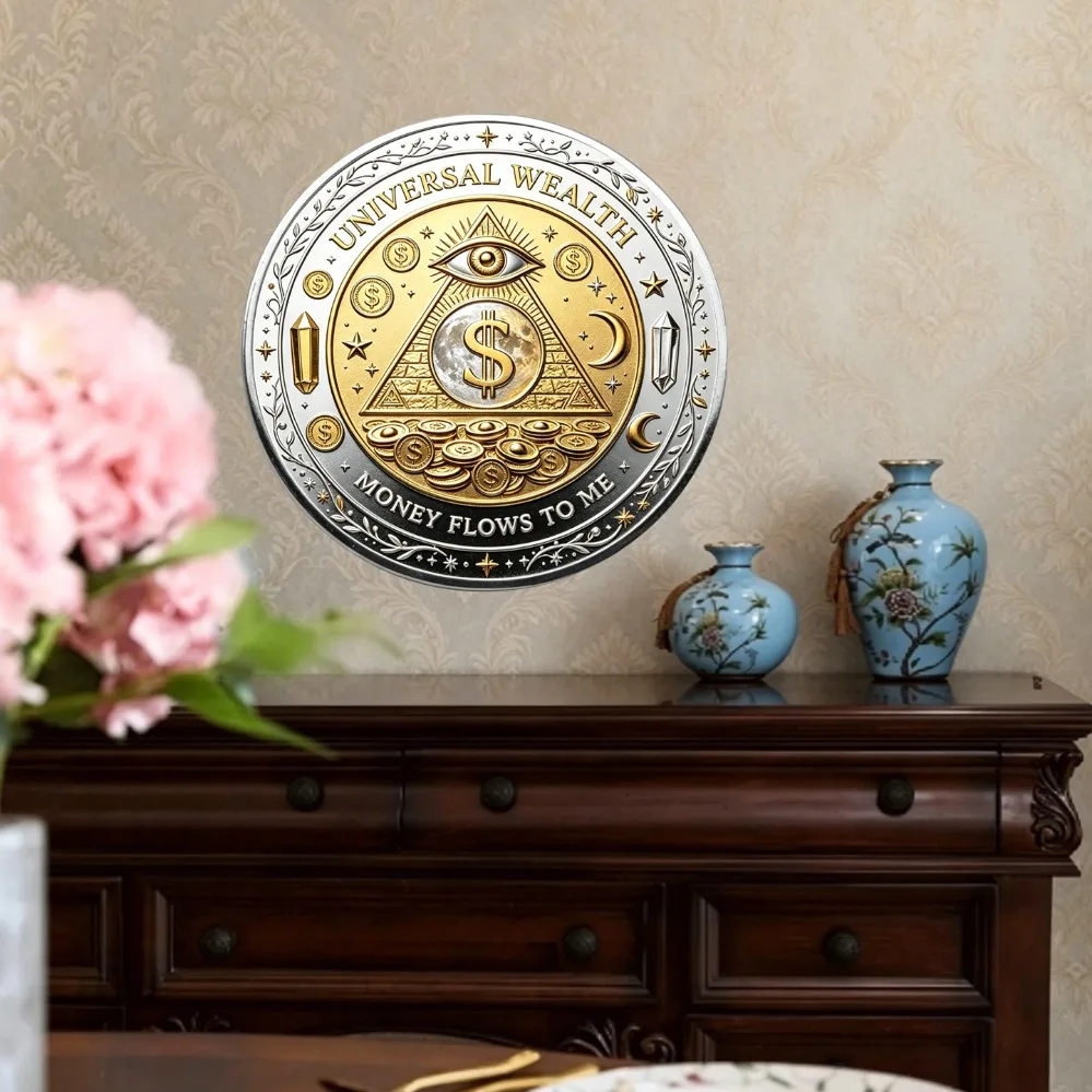 2D Aluminium-Schild „Reichtum und Fülle“, Glücksbringer mit Gottesauge für Zuhause, Büro, Geschäftsgeschenk, Eröffnungszeremonie-Dekoration