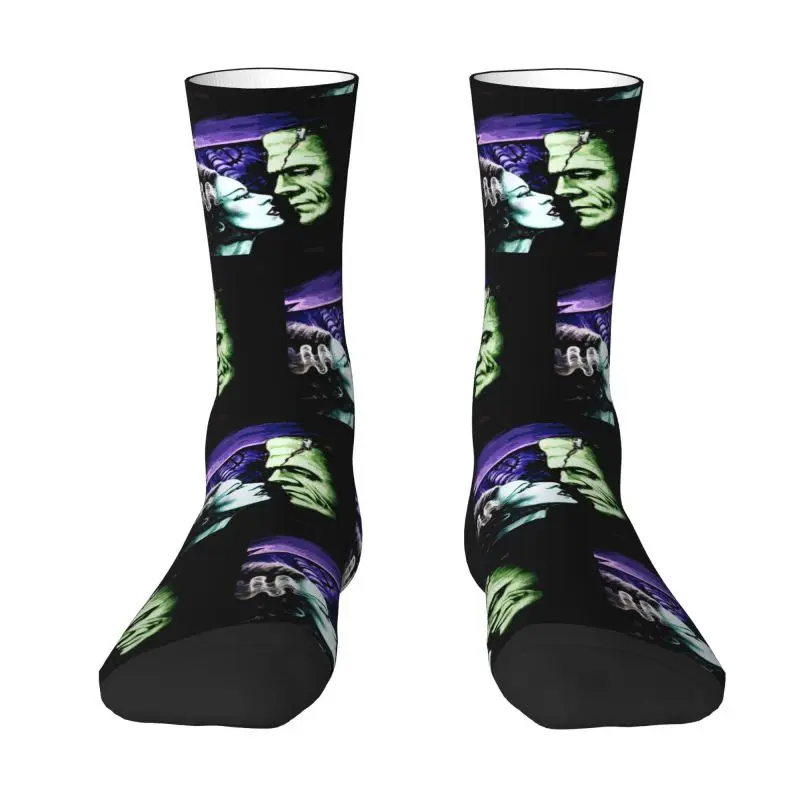 Novelty Print Bride Of Frankenstein Socks for Men Women Stretch Summer Autumn Winter Science Fiction Horror Film Crew Socks