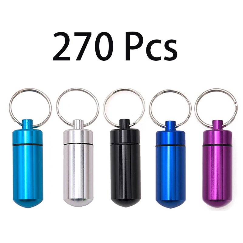 

270 Pcs Waterproof Aluminum Pill Box Pocket Pill Case Portable Container Keychain for Outdoor Travel Camping