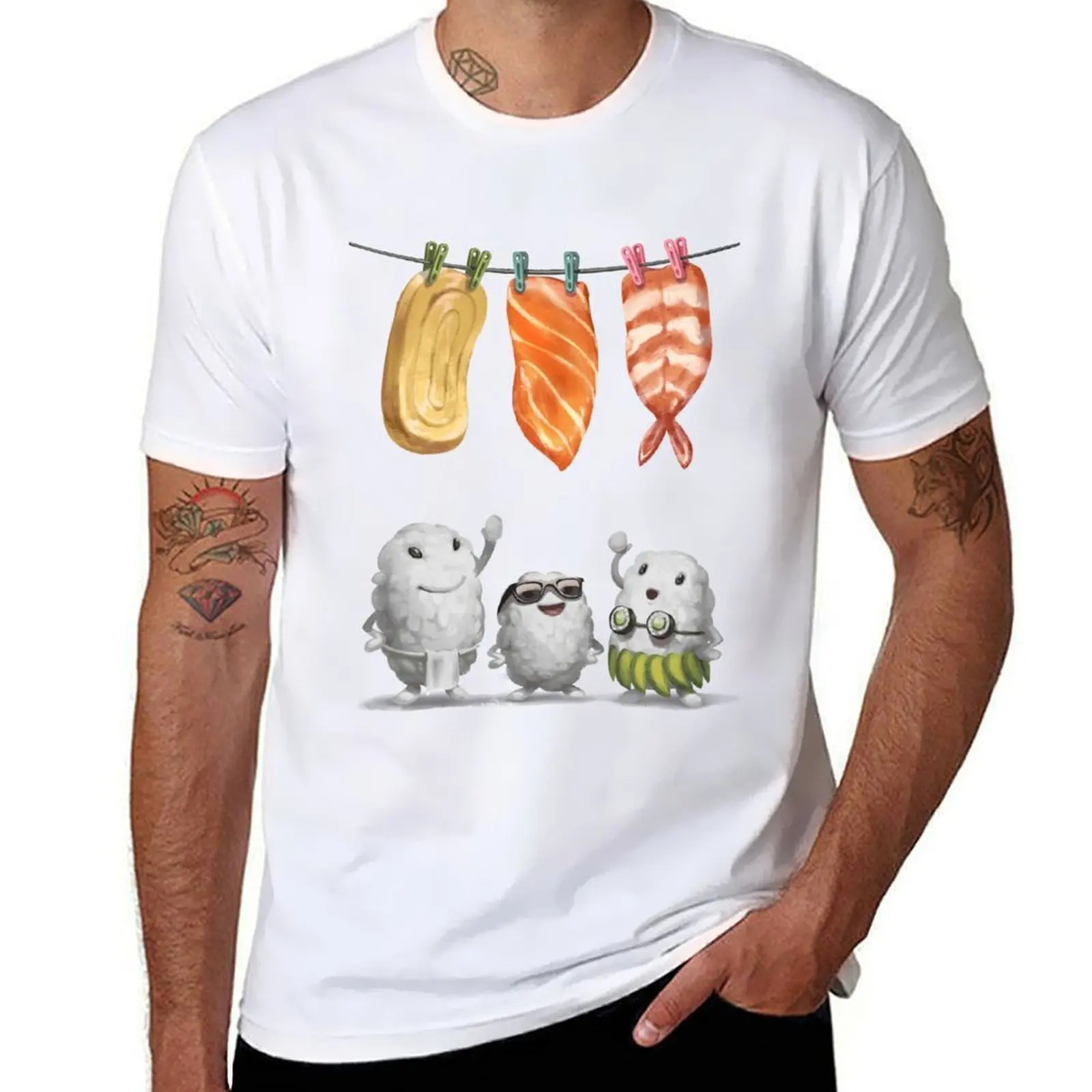 Salmón, camiseta camiseta Foodie Tamago, pack t Nigiri Sushi japonés haciendo lavandería, camiseta anime algodón Ebi