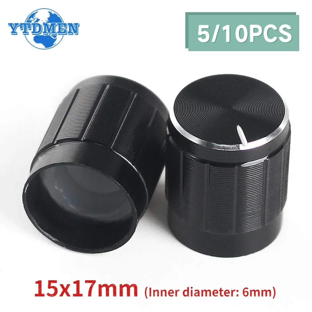 5/10PCS 6mm Potentiometer Knobs Caps Knurled Shaft Potentiometers Control Knob Diameter 15mmx17mm Aluminum Switch Knob Black