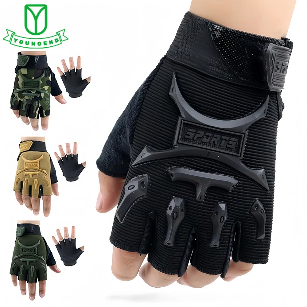 1Pair Kids Tactical Fingerless Gloves Military Camo Anti-Skid Mittens Half Finger Boys Children Sports Cycling Roller Skating