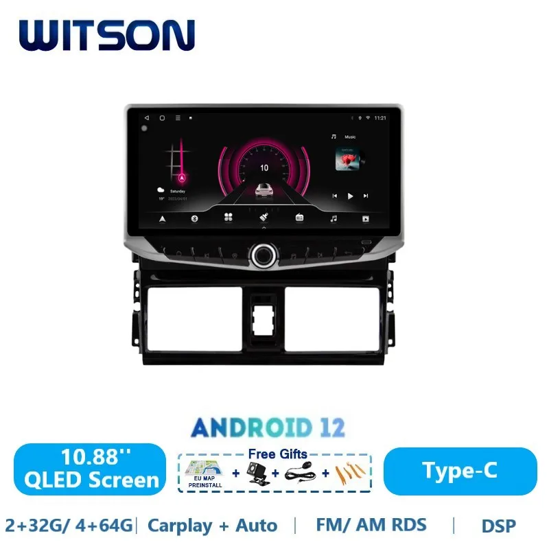 WITSON Android 12 Car Radio SYSTEM for TOYOTA VIOS 2014-2016 QLED Carplay Auto Stereo GPS WiFi Multimedia