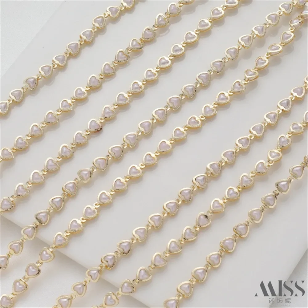 14K Gold Inlaid Black and White Pearl Peach Heart Handmade Chain DIY Accessories Bracelet Necklace Ear Jewelry Heart Chain