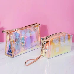 Mode PVC Transparent Frauen Make-Up Fall Laser Schönheit Veranstalter Beutel Mini Jelly Tasche Für Damen Kosmetik Tasche