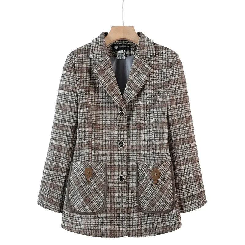 Veste chic décontractée trempée pour femmes, pardessus à la mode, blazer professionnel à carreaux, vêtements d'extérieur courts, automne, nouveau