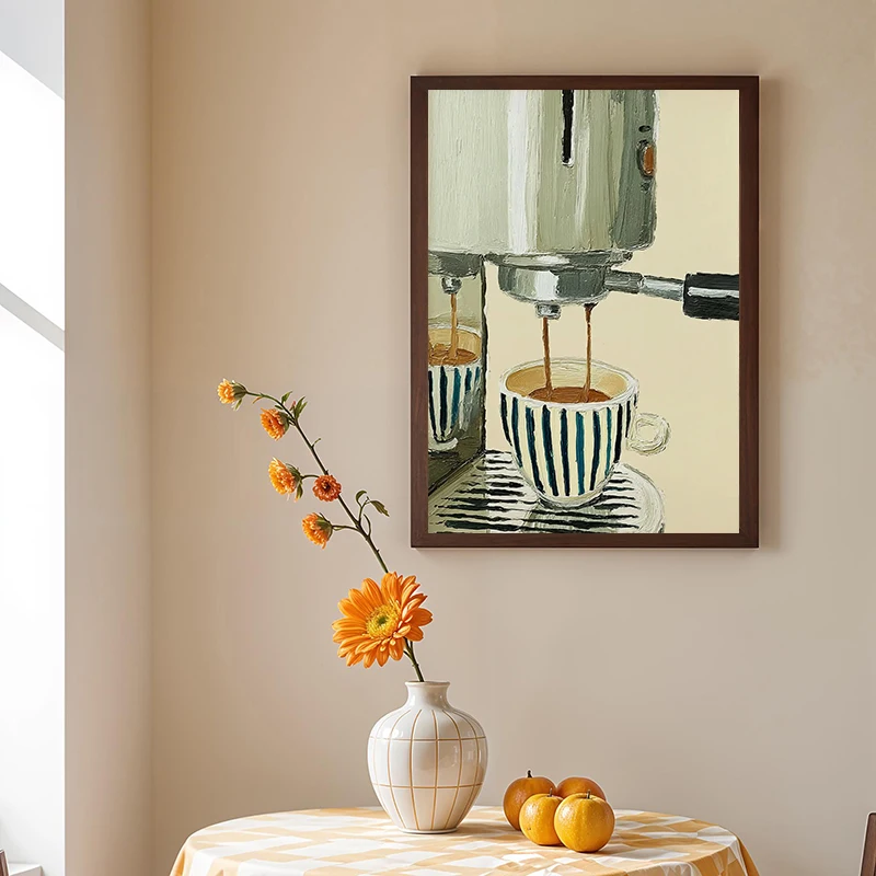 Espresso Machine Art Poster Print, Modern Coffee Illustration Canvas Painting for Living Room Kitchen Home Decor Cuadros