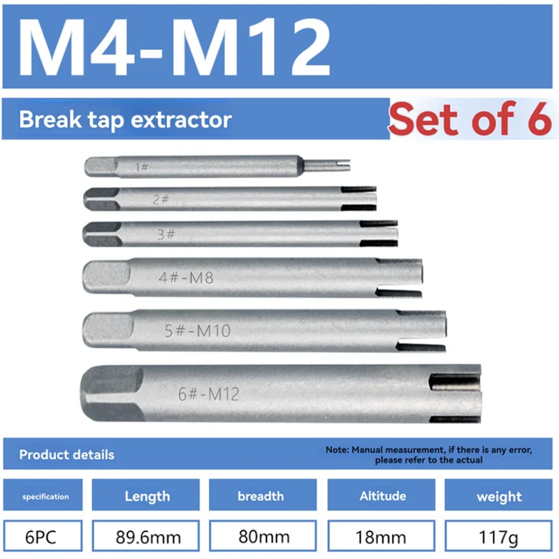AAAF M4-M12 Gebroken Schroef Tap Extractor Schroef Strippen En Verwijderen Handje 6-delig Gebroken Hoofd Extractor Handje