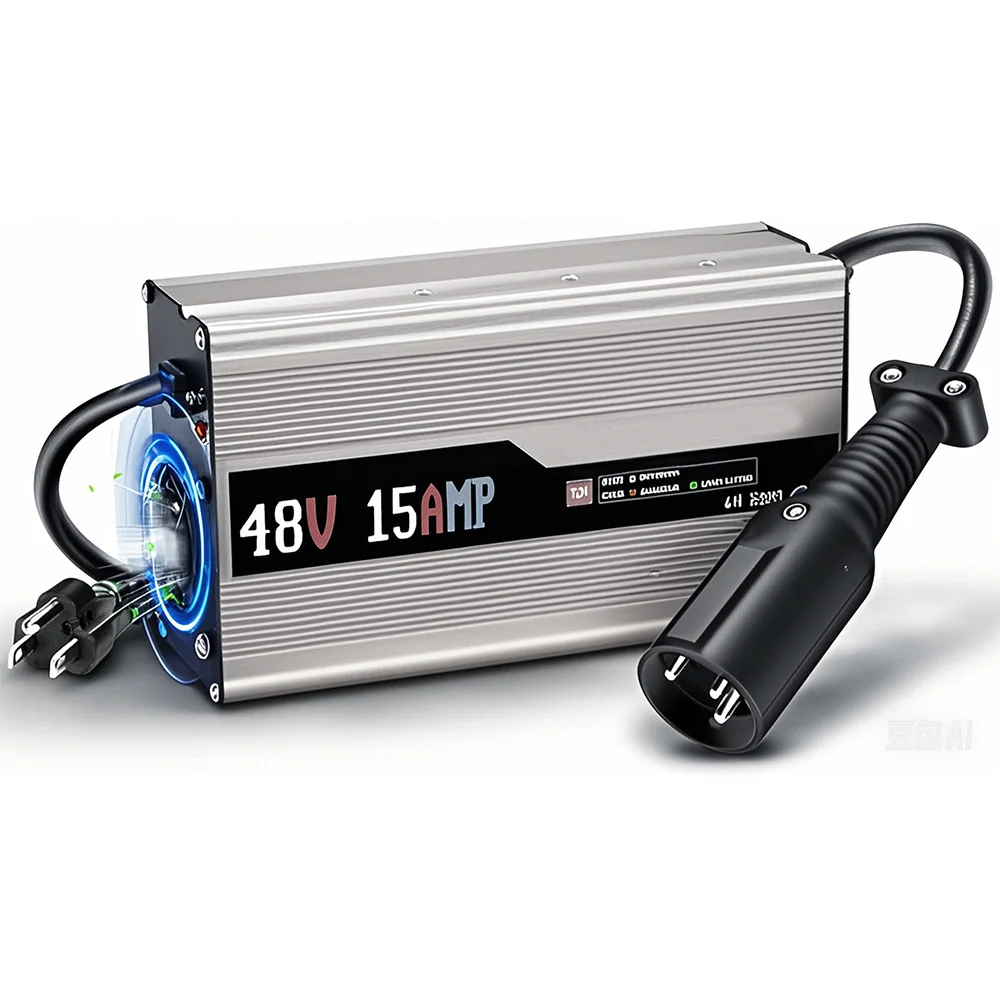 Carregador de Bateria de Chumbo-Ácido 48V 15 AMP para Carrinho de Golfe, Acessórios para Carrinho de Golfe Club Car 48 Volts 15A com Plugue Redondo de 3 Pinos