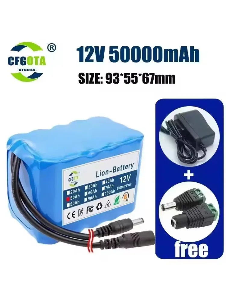 AliExpress ALalito 12V 50Ah 18650 Lithium Battery Pack 3S4P Rechargeable Battery with BMS 12.6v Charger for Fishing Bicycle Large Capacity Battery