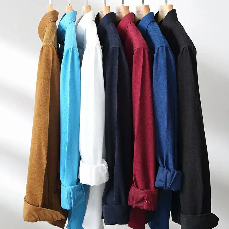 Fashion Corduroy Men's Shirt Autumn Winter Business Slim Long-sleeved Plain Shirt Thickened Warm Solid Color Buttons Lapel Top