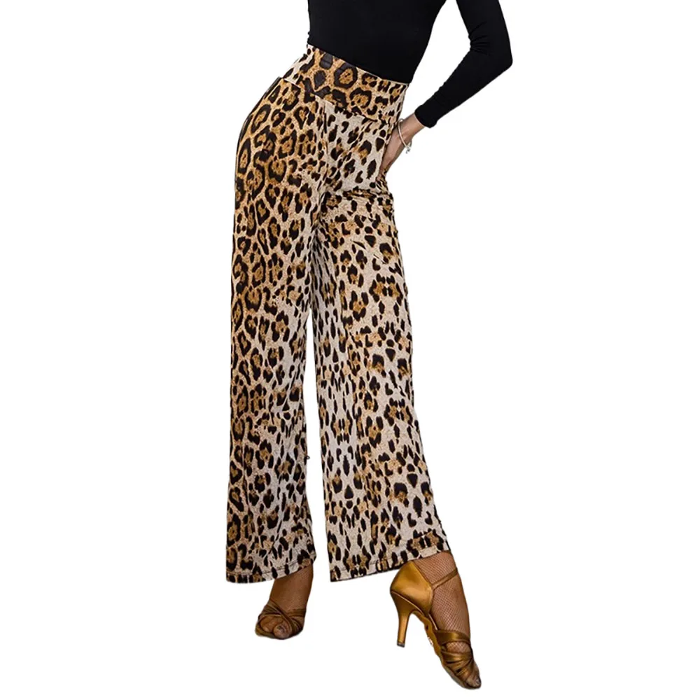 Latin Dance Competition Women's Costume Performance Leopard Pattern High Elastic Knitted Pants Rumba Tango Dance Pants