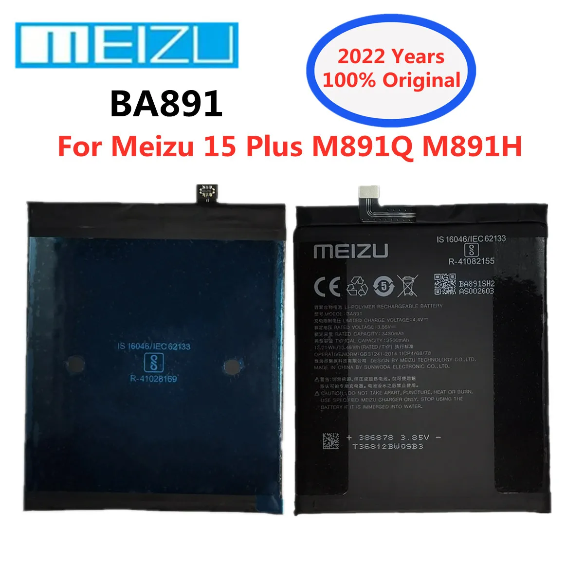 

2022 New Original Meizu BA891 Mobile Phone Battery 3500mAh For Meizu 15 Plus 15+ MeiLan 15Plus M891Q M891H Smartphone Batteries