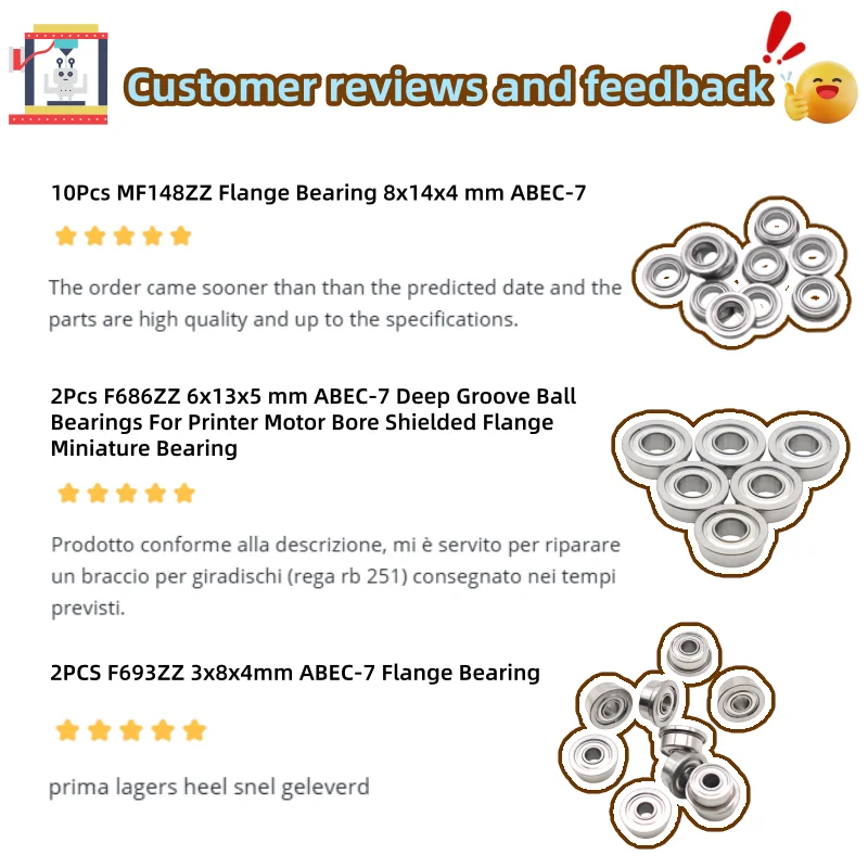 10 Stück Flanschlager ABEC-7 MF52ZZ 2X5X2,5 MF74ZZ 4X7X2,5 MF126ZZ 6X12X4 MF148ZZ 8X14X4 F683ZZ 3X7X3 F695ZZ 5X13X4 – Detail 8