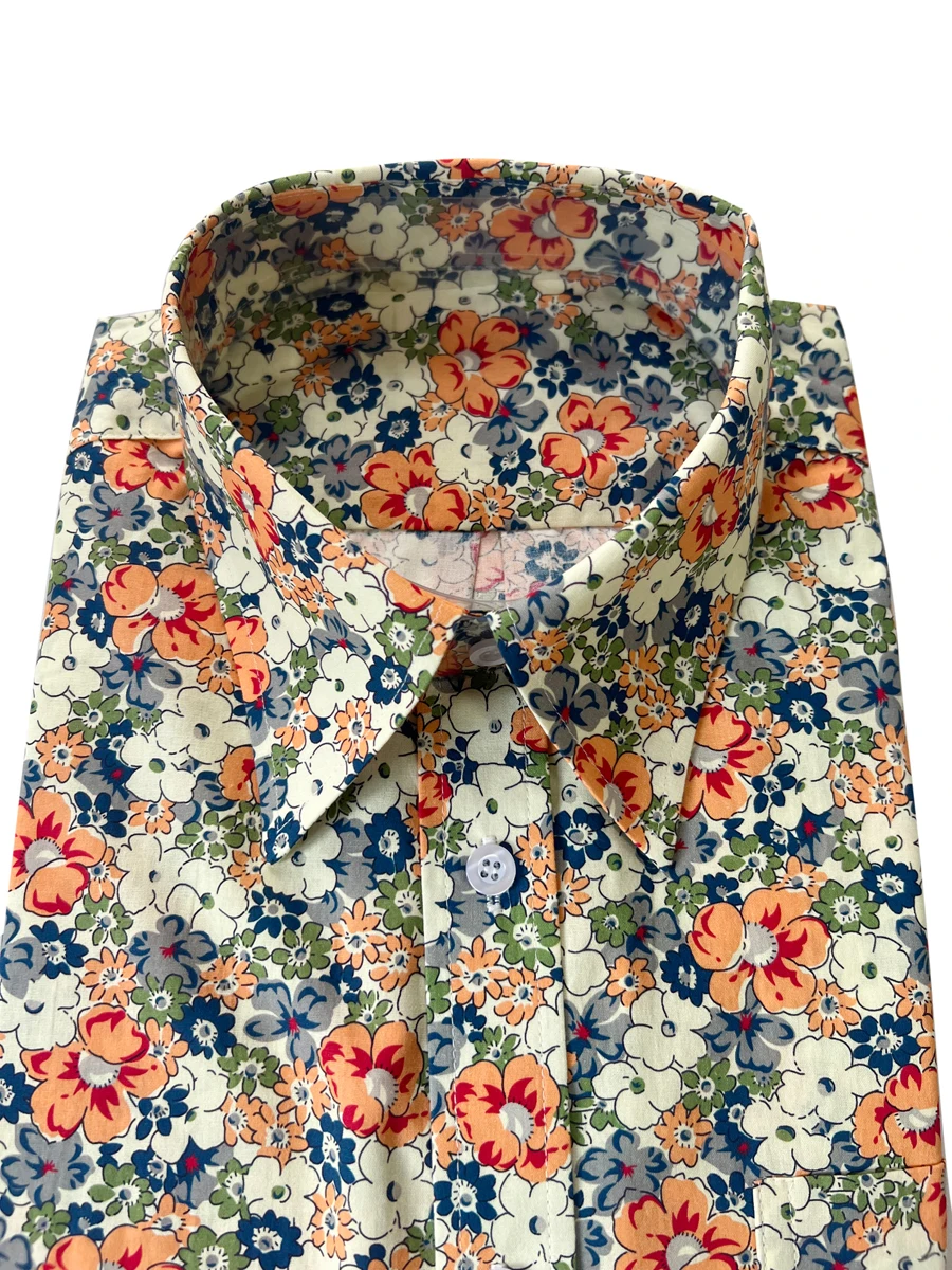 Men’s Hawaiian Shirts Floral Shirts Men Custom Made Summer Shirts For Men Tailored Mens Dress Shirts Orange Ivory Flower Pattern