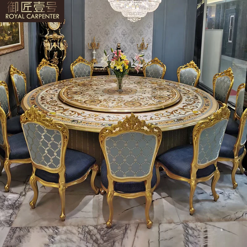 쉘 아트 마루가 있는 유럽 원형 테이블, 단단한 나무 조각 식탁 및 의자 조합, 1.8 m 