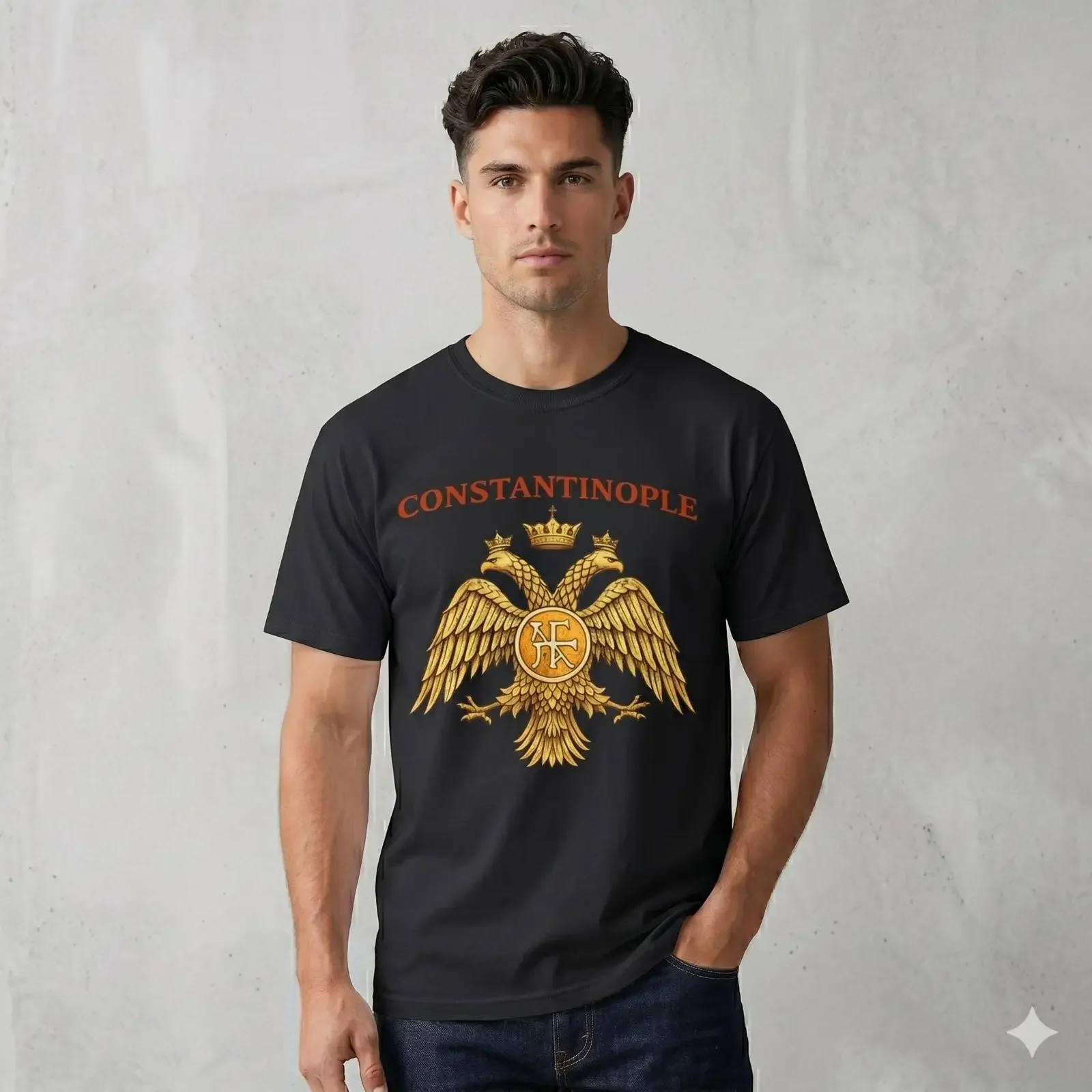 Constantinople Byzantine Empire T Shirt Gold Double Headed Eagle Palaiologos Monogram Eastern Roman History vintage Washed Soft
