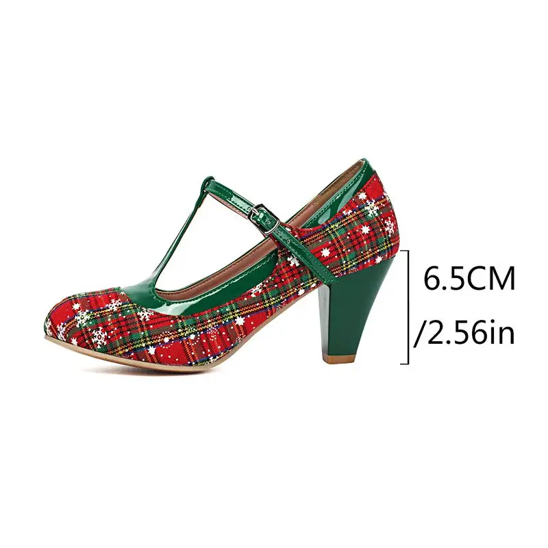 REAVE CAT Red Sweet Pumps for Women Round Toe 7.5cm Block Heels Buckle Strap Mixed Color Plus Size 41 42 43 Party Festival Shoes