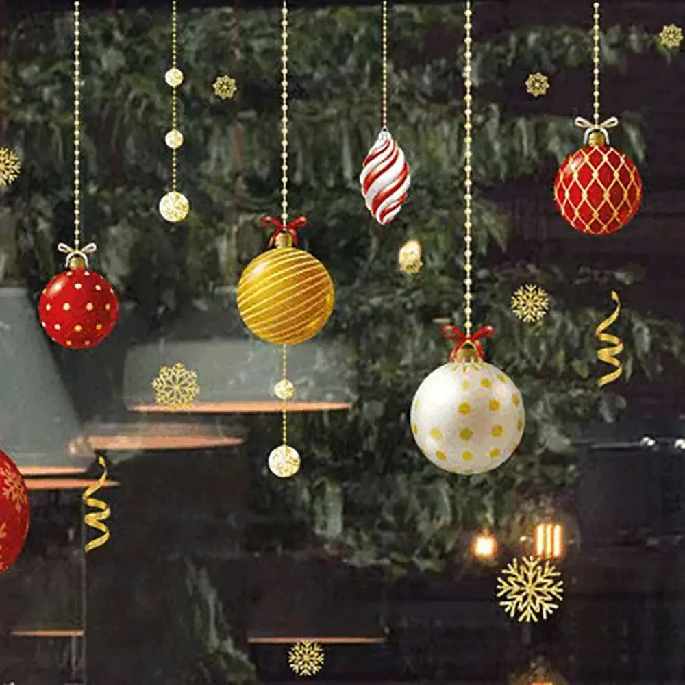 Multicolor Christmas Window Sticker Christmas Balls Waterproof Christmas Window Decals Scene Layout Electrostatic Cling