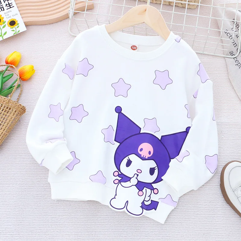 New Children Autumn Clothes Kuromi My Melody Cinnamoroll Girls Hoodie Sanrio Kawaii Anime Round Collar Printed Shirt Kid Gift