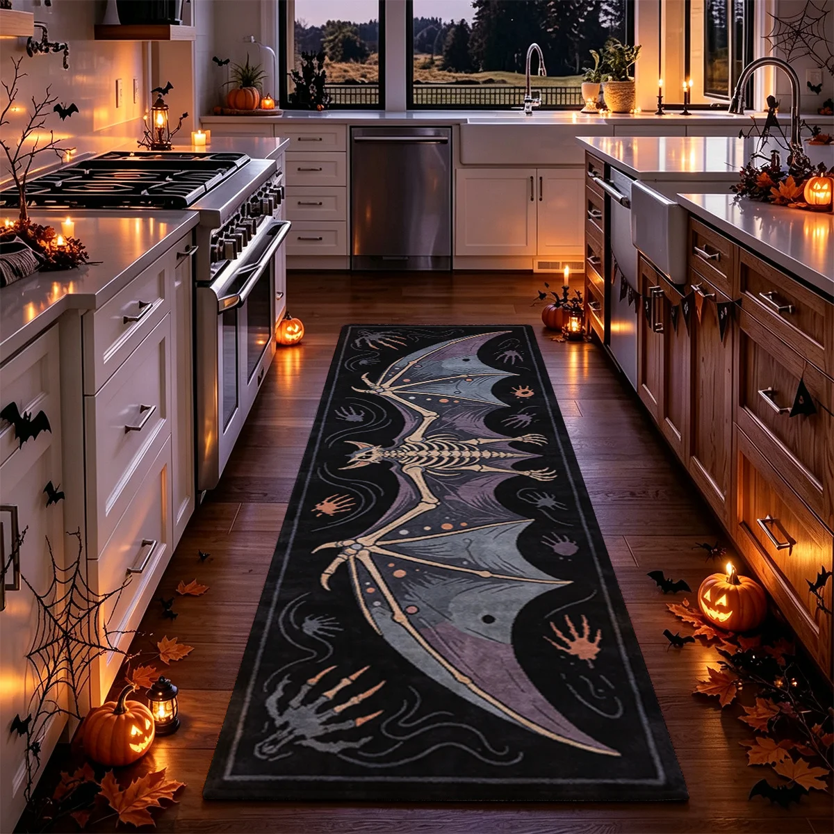 Tapis imprimé grande taille motif chauve-souris d'Halloween pour cuisine, salle à manger, couloir, patio, porte d'entrée, chevet, salon, côté canapé