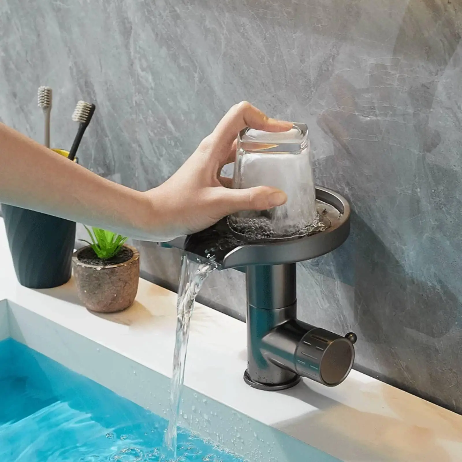 Built-in Cup Rinser Basin Faucet Copper Stainless Steel 360 Rotatable High Pressure Cleaning for Bar Cafe Sink Mixer Tap