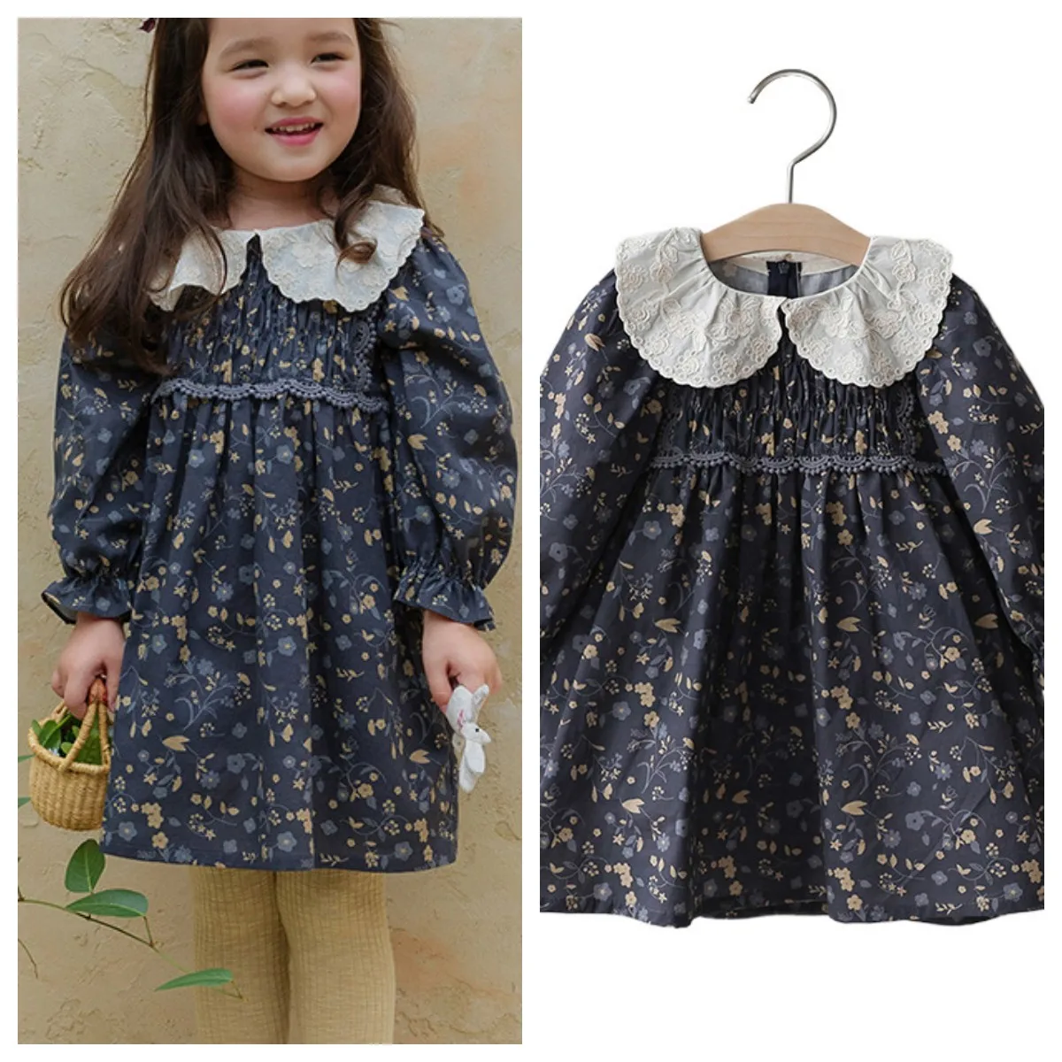 Girls Dress 2024 Autumn Toddler Kids Girl Embroidered Lace Floral Princess Dress for Girls