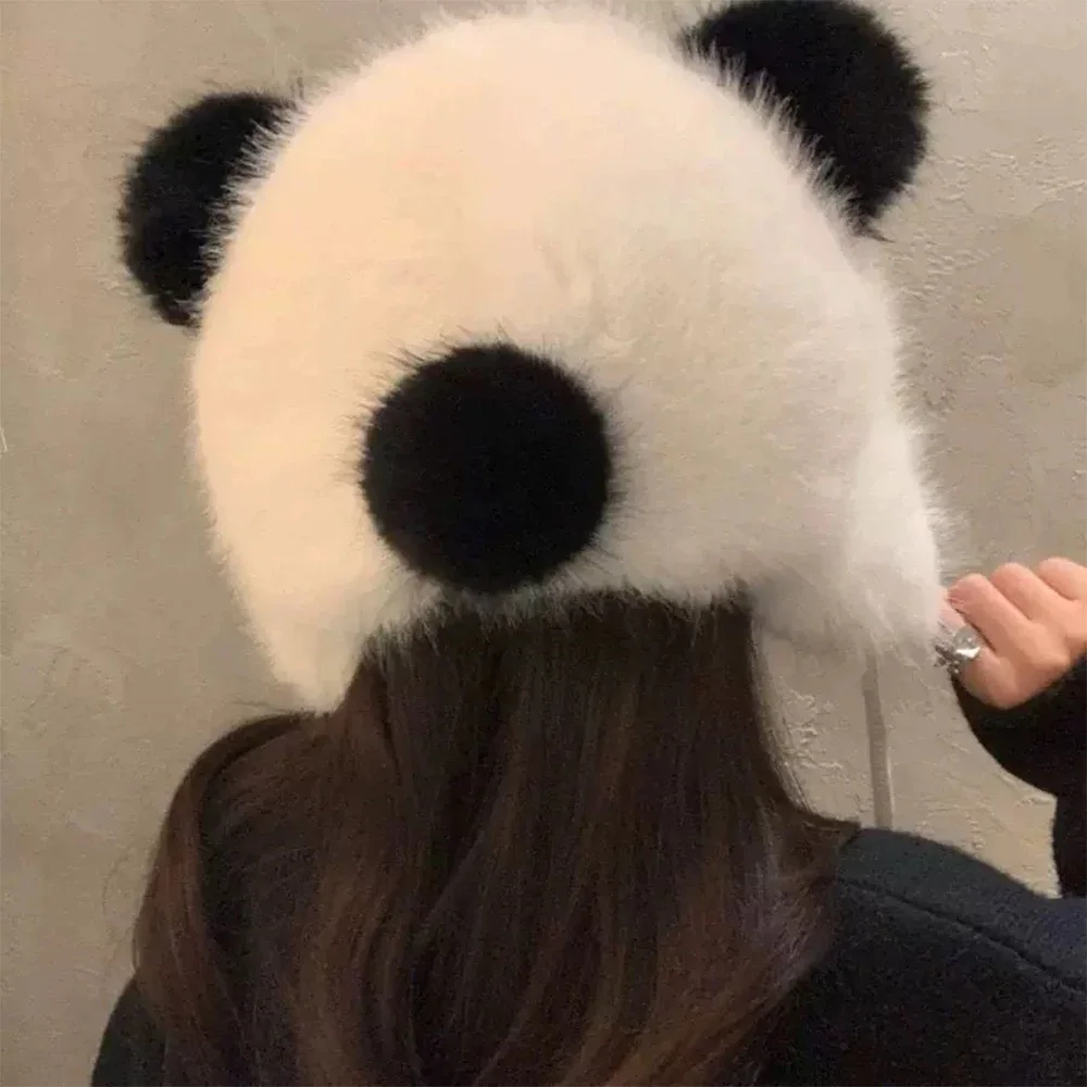 Winter Panda Plush Hat Outdoor Cycling Ear Protection Hats Thickened Warm Hat Casual Fleece Girls Hat Women\'s Warm Caps Gifts