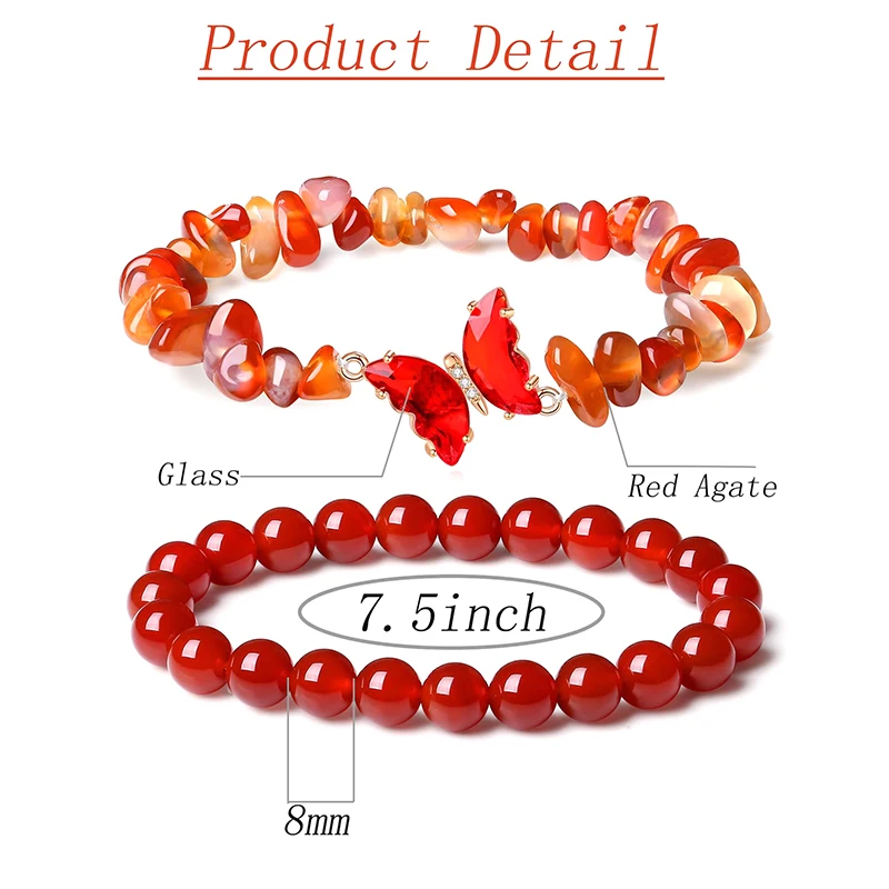 2 uds pulsera de piedra Natural de mariposa cuentas de Chip elásticas irregulares pepitas pulseras de cuarzo brazaletes pulsera de cristal para mujer