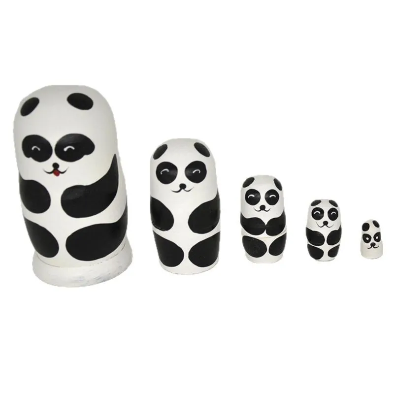 

5-layer matryoshka doll, painted doll, panda pattern, handmade
