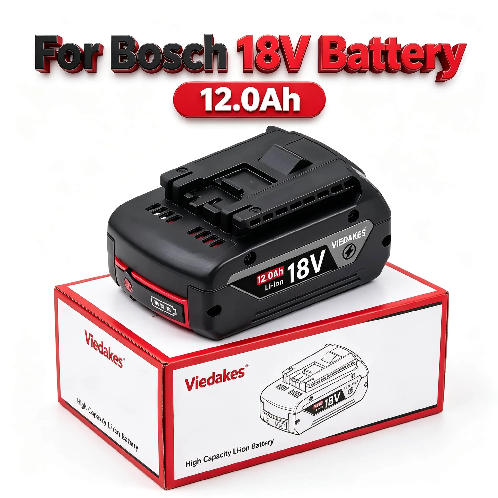 12.0Ah VIEDAKES Replacement Battery For Bosch 18‑Volt Cordless Tools Li‑ion Battery Compatible With BAT609 BAT614 BAT618 Series