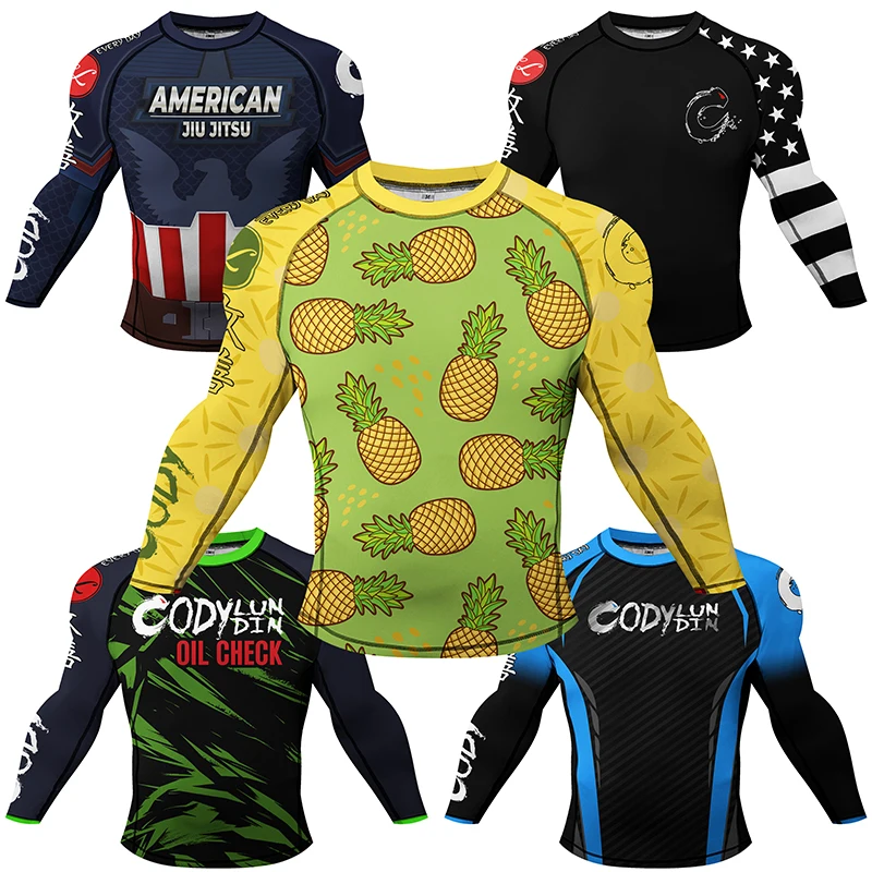 MMA Rash Guard Men Compression Jiu Jitsu T-shirts Polyester Boxing Rashguard Bjj Gi Brazilian Grappling MMA Clothing Sportswear