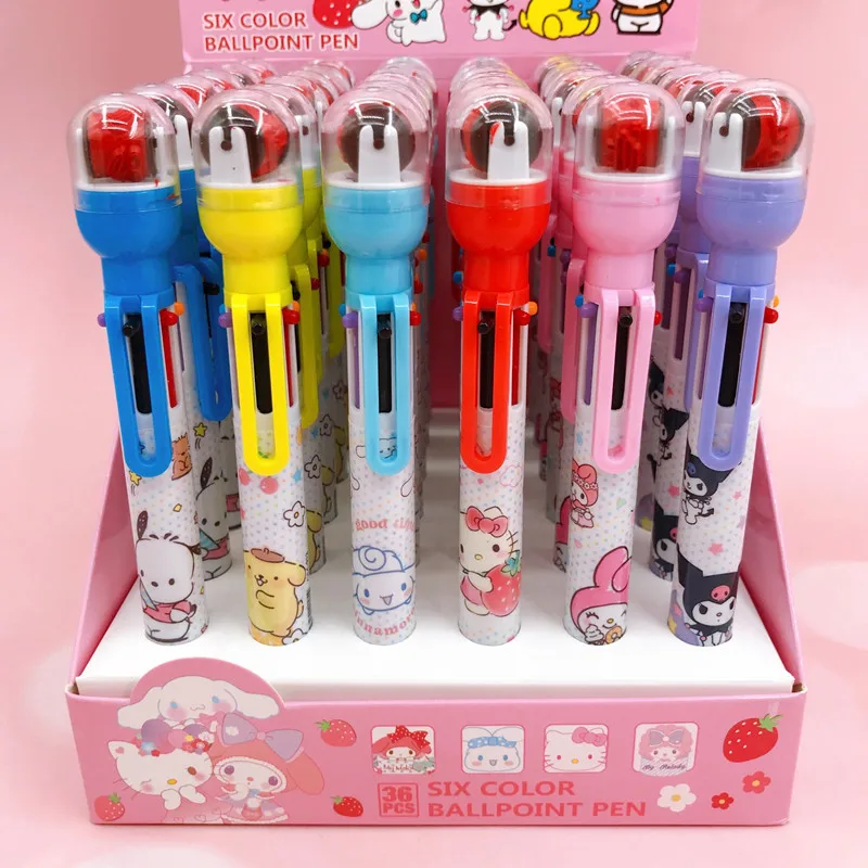 

36pcs/lot Sanrio Roller Seal Ballpoint Pen Cute Melody Pochacco Kitty 6 Colors Press Ball Pens Office School Writing Supplies