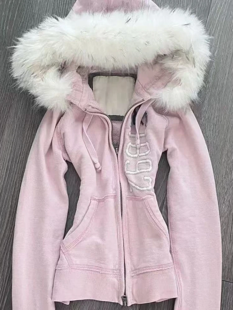 

Эстетическая винтажная тонкая толстовка с длинными рукавами, женская осенняя Y2k на молнии, белое облегающее пальто, женский уличный кардиган с принтом для девочек