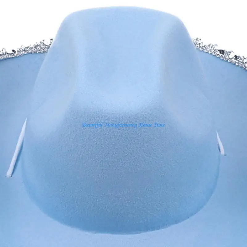 

E56A Western Felt Cowgirl Hat with Sequins Brim Wedding Party Hat for Adult Casual