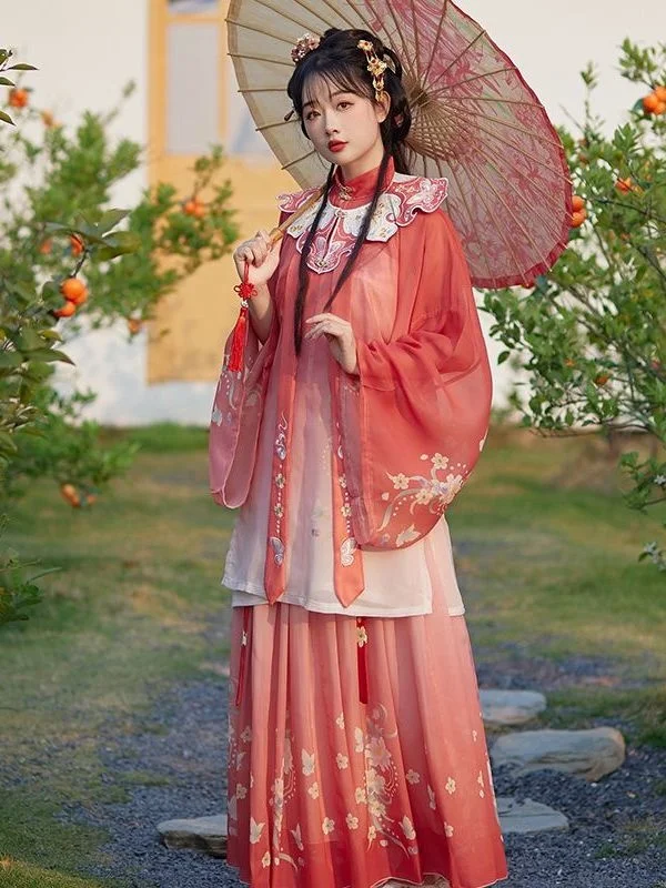 Red Woman Chinese Traditional Retro Elegant Folk Dance Costume Ancient Style Ming Dynasty Fairy Dress Embroidered Hanfu Robe