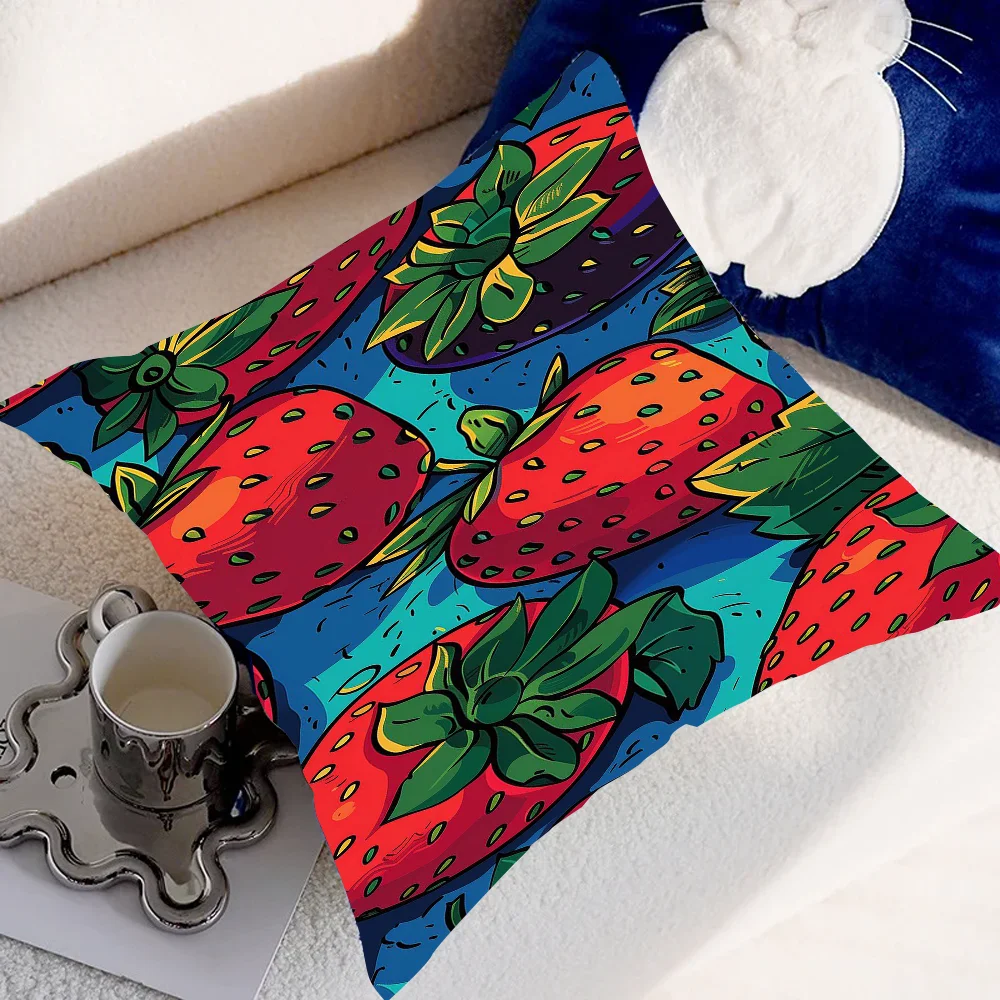 Summer Artificial Fruit Srawberry Pillow Case Pillow Cover Case Square Sofa with For Home Use Plush Cute Cushion Cover