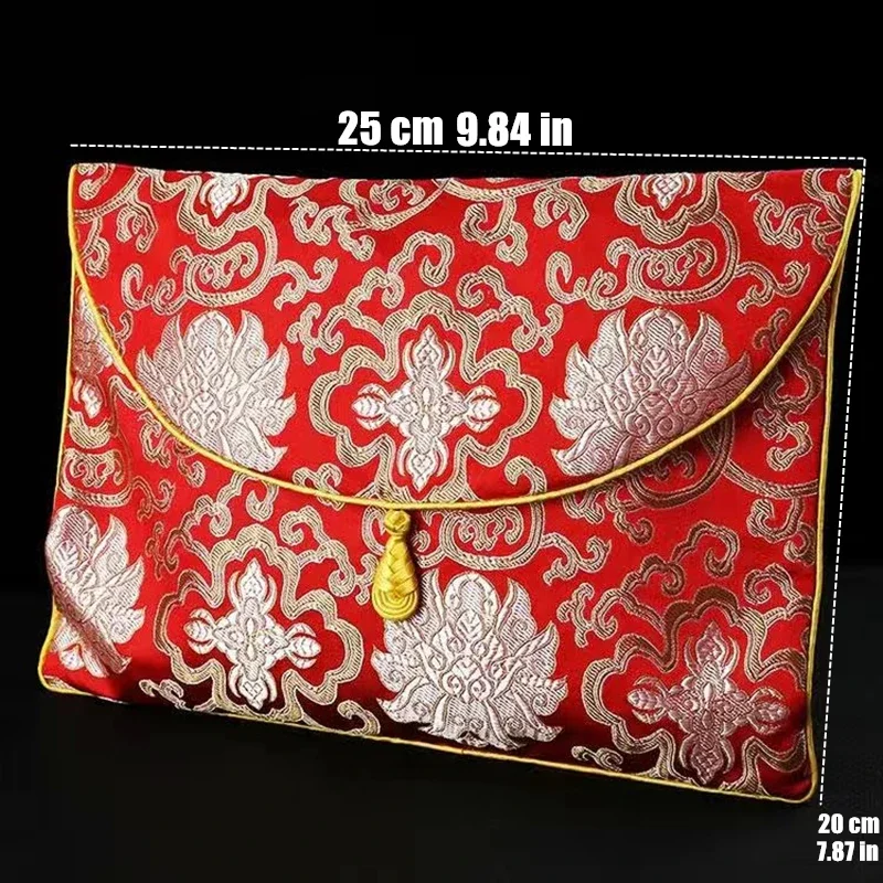 Buddhist Scripture Storage Bag Tantric Organizer Handicrafts Embroidery Satin Button Bag Good Luck Buddhism Home Gift Decorative