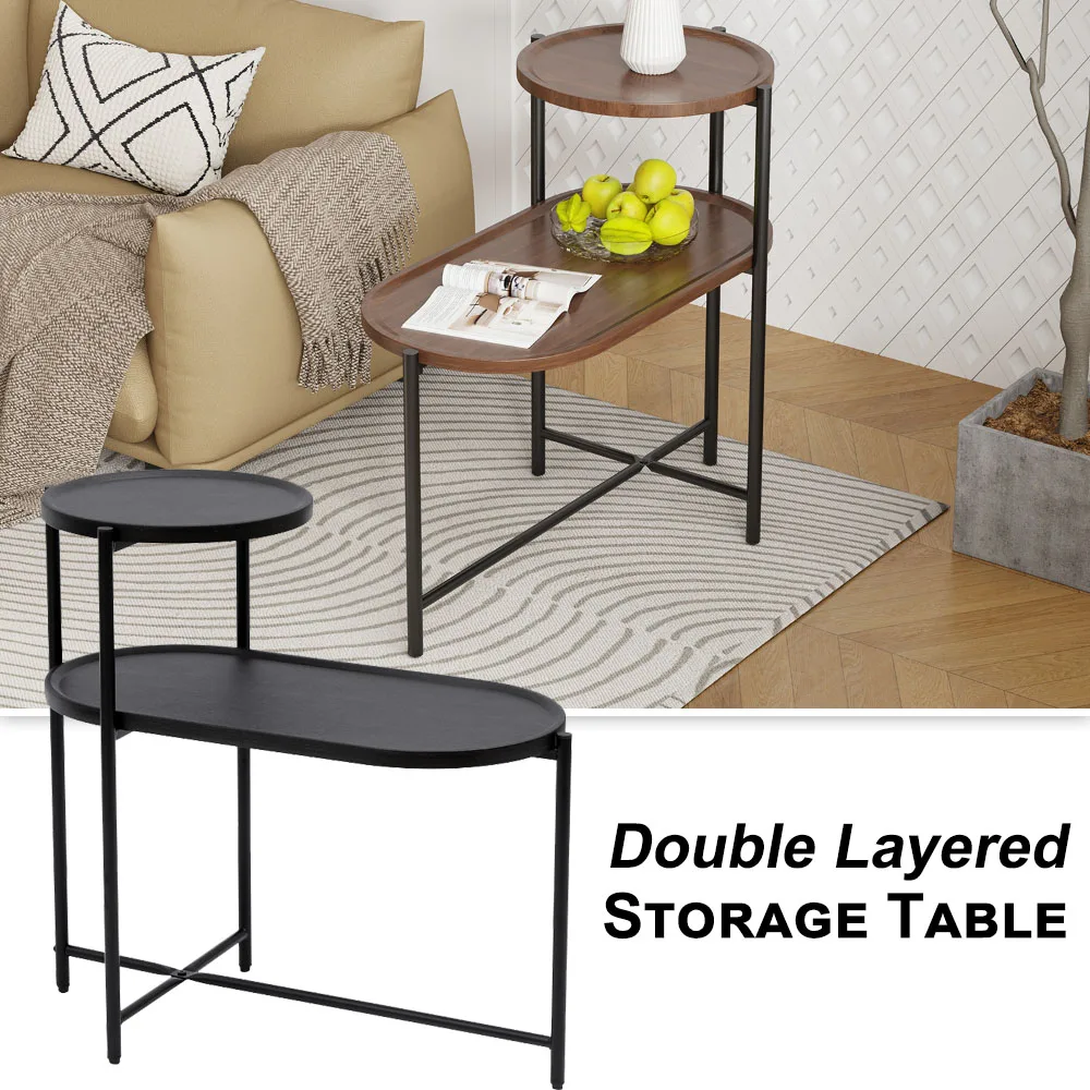 

Double Layered Storage Table Minimalist Household Table Wood Easy Clean Desktop Sofa Side Table Office Desk With Adjust Leg Pad