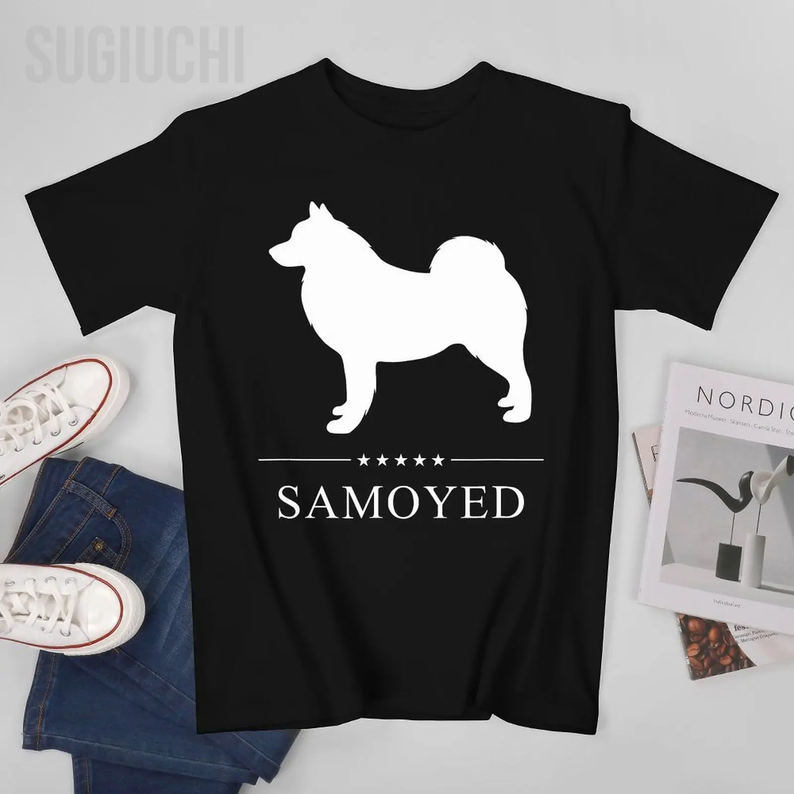 

Unisex Men Samoyed Dog White Silhouette Tshirt Tees T Shirts Women Boys 100% Cotton T-Shirt