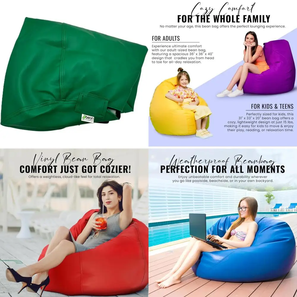 Weatherproof Retro-Style Vinyl Boat Bean Bag Chair Cover - Adult-Sized Washable Outdoor Lazy Sofa Cover