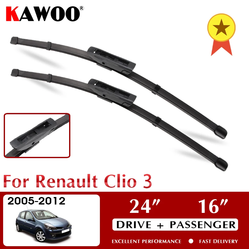 

KAWOO Wiper Car Wiper Blades For Renault Clio 3 2005-2012 Windshield Windscreen Front Window Accessories 24"+16" LHD RHD